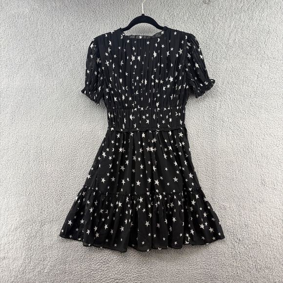Valencia & Vine Star Print Pleated Mini Dress Black White XS Galaxy Celestial - Picture 3 of 14